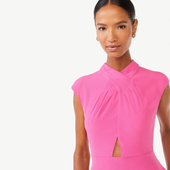 🆕 Twist Neck Midi “Pretty in Pink” Dress with Pockets & Bow Size M - Picture 3 of 5